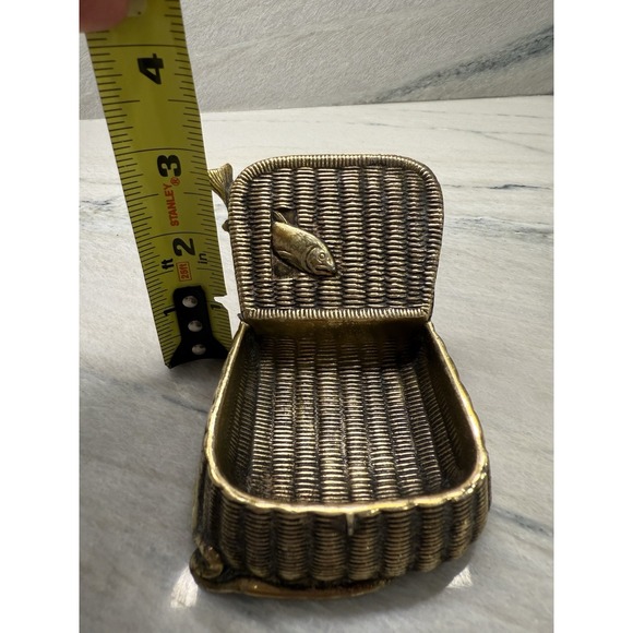 Antique Vintage Jennings Brother Fish In‎ A Basket Paperweight Brass Rare Htf - Picture 5 of 6